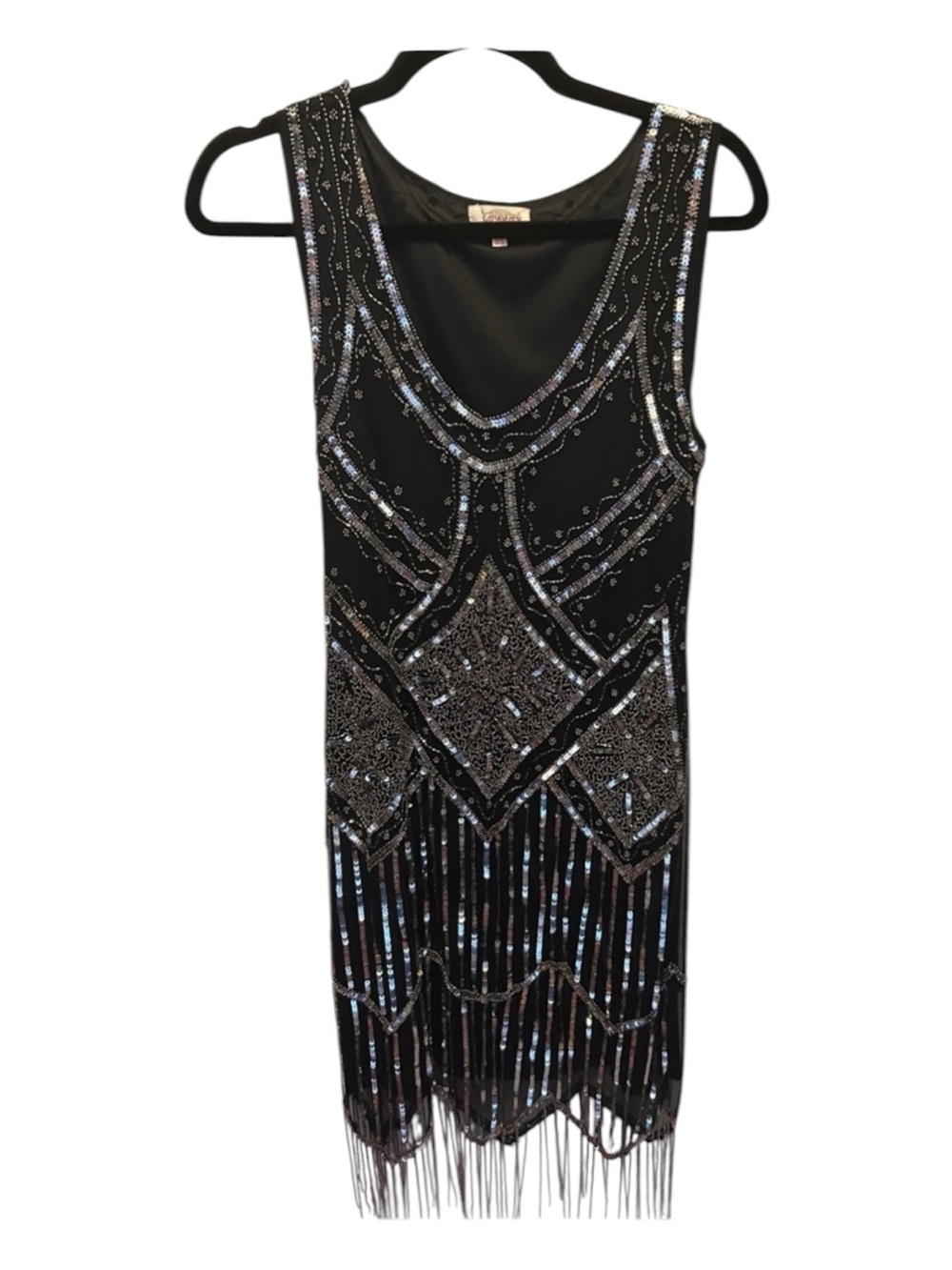 Vintage-Inspired Black Sequin Fringe Dress